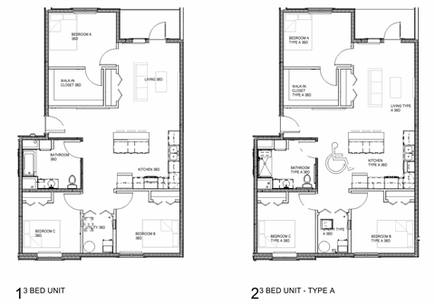 Floor plan for 3 beds, 1 bath